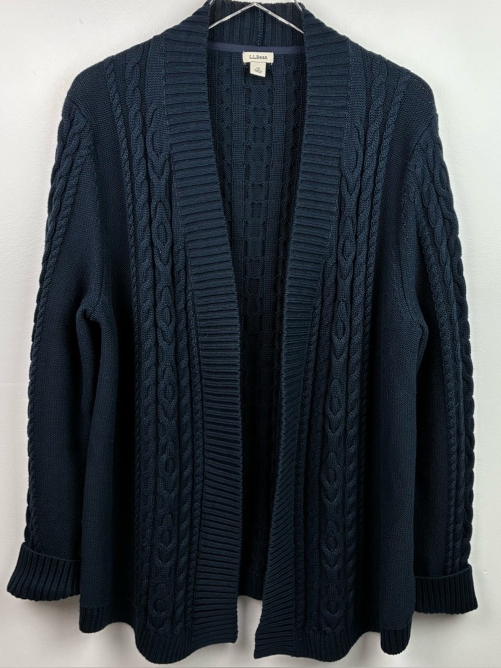 L.L. Bean Navy Blue Chunky Knit Cotton Cardigan Sweater